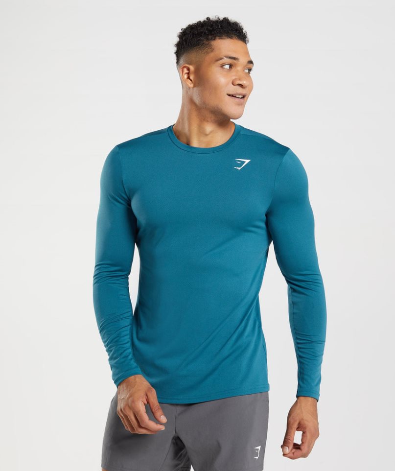 Men\'s Gymshark Arrival Long Sleeve T-Shirts Blue | CA DA5N67